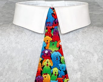 Rainbow Dogs Bow Tie or Necktie for Dogs, Detachable Dog Tie Comes With or Without Collar, Your Choice of Collar Color