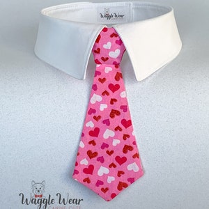 Valentines Dog Bowtie, Valentines Day Dog Necktie, Pink, Red and White Small Hearts Bow Tie, Pink Dog Tie with Hearts, I Heart You Dog Tie image 1