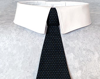 Black Formal Dog Tie with Dark Gray Design, Dog Wedding Tie, Detachable Necktie or Bow Tie, Your Choice of Collar Color