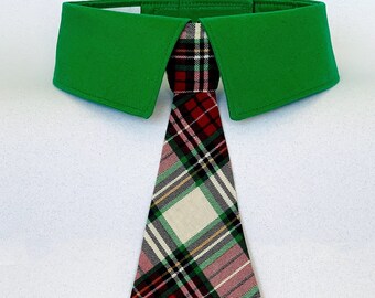 Plaid Dog Neck Tie or Bow Tie, Red, Green, Black, Yellow, Off-White Plaid Dog Tie, Detachable Dog Tie Your Choice of Collar Color