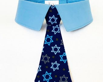 Hanukkah Dog Neck Tie or Bow Tie, Star of David Detachable Dog Tie Your Choice of Collar Color