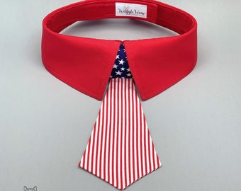 Removable American Flag Dog Necktie with Narrow Stripes, Patriotic Dog Tie, July 4th, Memorial Day, Labor Day for Small and Big Dogs