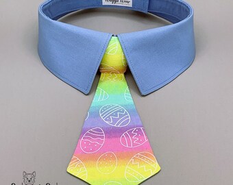 Pastel Detachable Dog Necktie or Bow Tie with White Easter Eggs, Your Choice of Collar Color, 35+ = Free Shipping