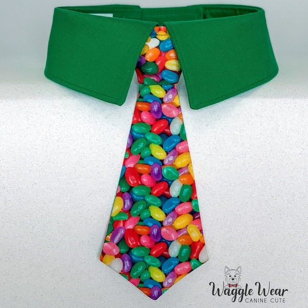 Detachable Easter Dog Bow Tie or Necktie with Jelly Beans, Big Dog Tie, Small Dog Tie,  White, Blue, Green, Red, or Black Color