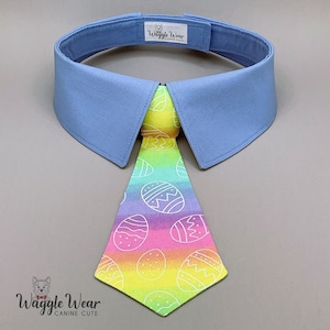 Pastel Detachable Dog Necktie or Bow Tie with White Easter Eggs, Your Choice of Collar Color, 35 Free Shipping image 1