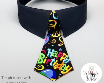 Removable Happy Birthday Necktie or Bow Tie With Collar or Individual Neck Tie or Bow Tie