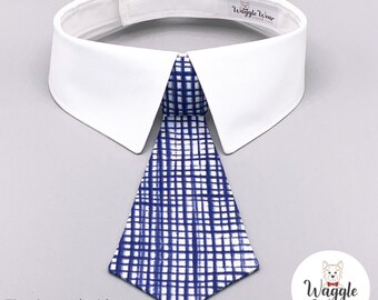 Navy Crosshatch Wedding Necktie or Bow Tie for Dogs, Formal Detachable Dog Tie with or Without Collar, Your Choice of Collar Color