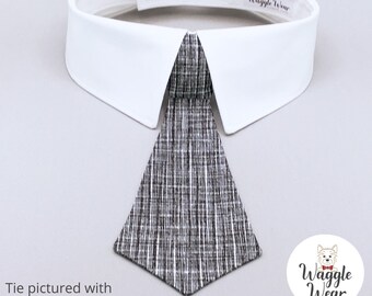 Black and White Crosshatch Wedding Necktie or Bow Tie for Dogs, Formal Detachable Dog Tie, Your Choice of Collar Color