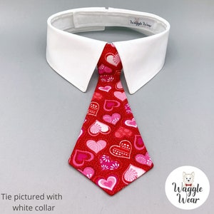 Big Sparkly Hearts on Dark Red Neck Tie or Bow Tie Collar Set, Valentines Red and Pink Hearts Dog Tie with Your Choice of Collar Color image 1