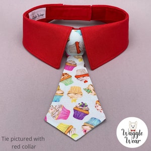 Colorful Cupcakes Dog Neck Tie or Bow Tie Collar, Happy Birthday Cup Cake Dog Tie, Party Dog Tie with Your Choice of Collar Color image 1