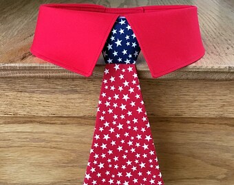 American Red White and Blue Dog Bow Tie and Collar for Big Dogs and Small Dogs, Removable Cat Neck Tie with Blue Knot and Red Tie with Stars