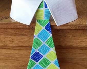 Detachable Blue & Green Dog Tie or Bow Tie with Your Choice of Collar Color, Checkered Tie