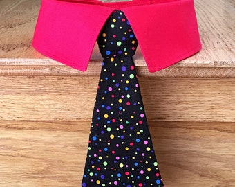 Black Dog Tie Collar, Dog Bow Tie Collar, Dog Bowtie, Dog Necktie, Black Dog Tie with Multi-Color Dots, Dog Tie Collar, Dog Formal Wear