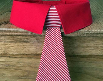 Red and White Striped Dog Neck Tie or Dog Bow Tie, Your Choice of 8 Different Collar Color, Valentines Dog Bow Tie, Christmas Dog Tie