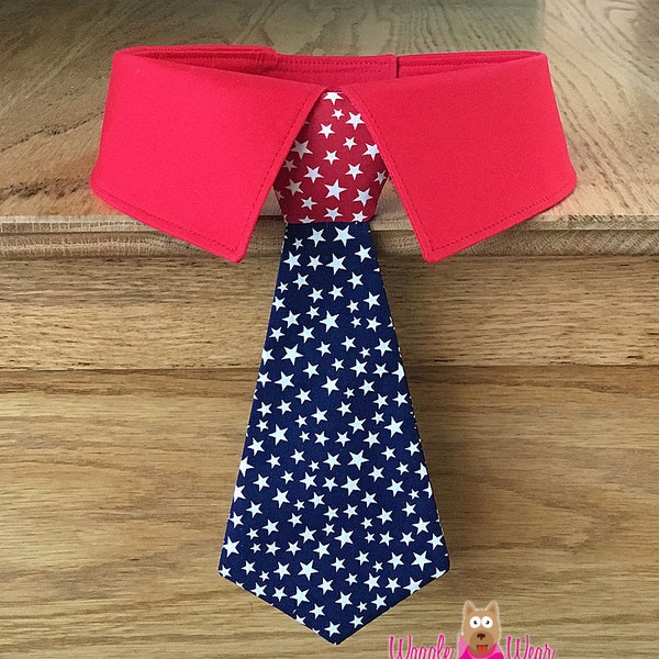 Patriotic Dog Tie with Red Knot and Blue Tie, American Dog Tie, Red White Blue Dog Tie for Memorial Day July 4th and Labor Day
