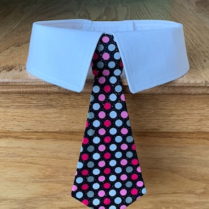 Sparkly Dog Tie with Multi-Colored Dots, Dog Bow Tie and Shirt Collar, Dog Neck Tie, Removable Dog Tie, Your Choice of Collar Colors