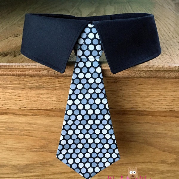 Black Wedding Dog Tie with Gray and White Polka Dots Comes With or Without Shirt Collar, Removable Formal Dog Bow Tie, Your Choice of Collar