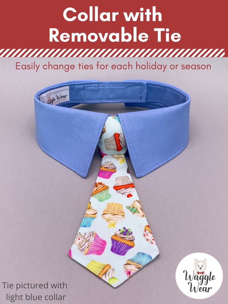 Colorful Cupcakes Dog Neck Tie or Bow Tie Collar, Happy Birthday Cup Cake Dog Tie, Party Dog Tie with Your Choice of Collar Color image 3