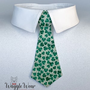 St Patricks Dog Bowtie, St Patricks Day Dog Necktie, Glittery Green Shamrock Bow Tie, Your Choice of Collar Color image 4