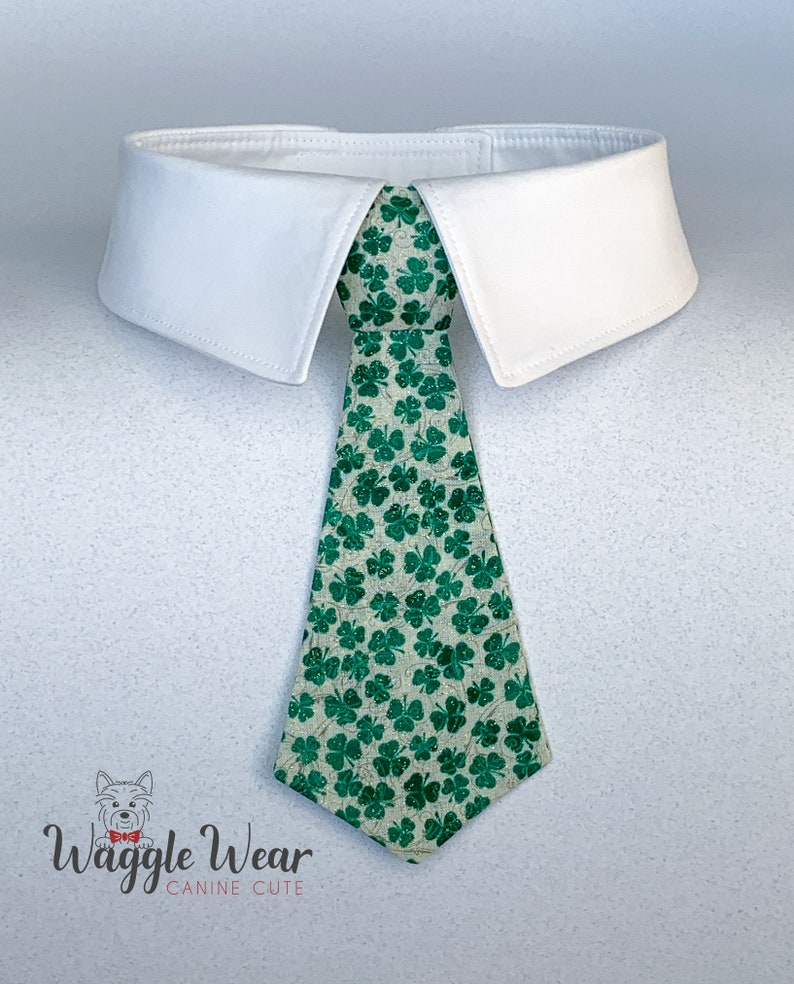 St Patricks Dog Bowtie, St Patricks Day Dog Necktie, Glittery Green Shamrock Bow Tie, Your Choice of Collar Color image 4