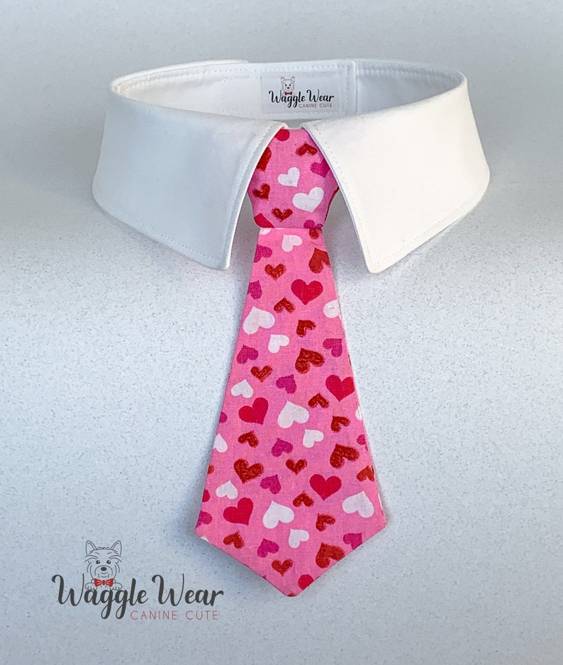 Valentines Dog Bowtie, Valentines Day Dog Necktie, Pink, Red and White Small Hearts Bow Tie, Pink Dog Tie with Hearts, I Heart You Dog Tie image 1