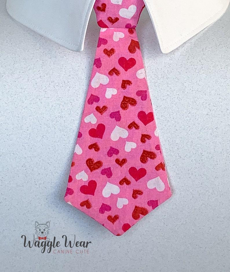 Valentines Dog Bowtie, Valentines Day Dog Necktie, Pink, Red and White Small Hearts Bow Tie, Pink Dog Tie with Hearts, I Heart You Dog Tie image 2
