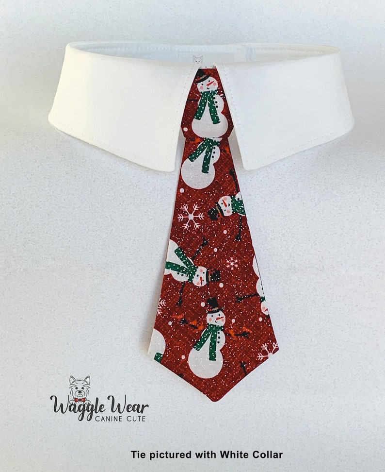 Detachable Sparkly Snowmen on Dark Red Background Detachable Dog Tie or Bow Tie, Winter Snowmen Dog Necktie, Your Choice of Collar Color image 2