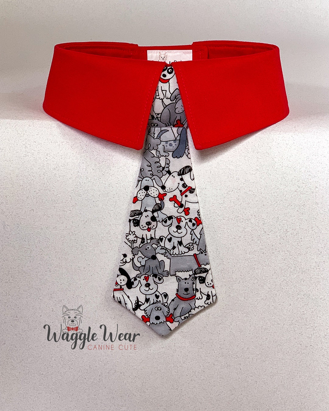Gray Dogs With Red Bones Dog Necktie or Dog Bow Tie on White Background