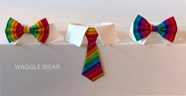 Rainbow Dog Tie and Shirt Collar, Rainbow Stripes Dog Tie for Big Dogs and Small Dogs, Removable Dog Neck Tie, Dog Bow Tie image 2