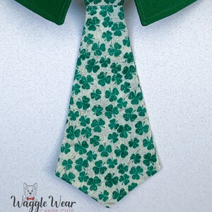 St Patricks Dog Bowtie, St Patricks Day Dog Necktie, Glittery Green Shamrock Bow Tie, Your Choice of Collar Color image 3