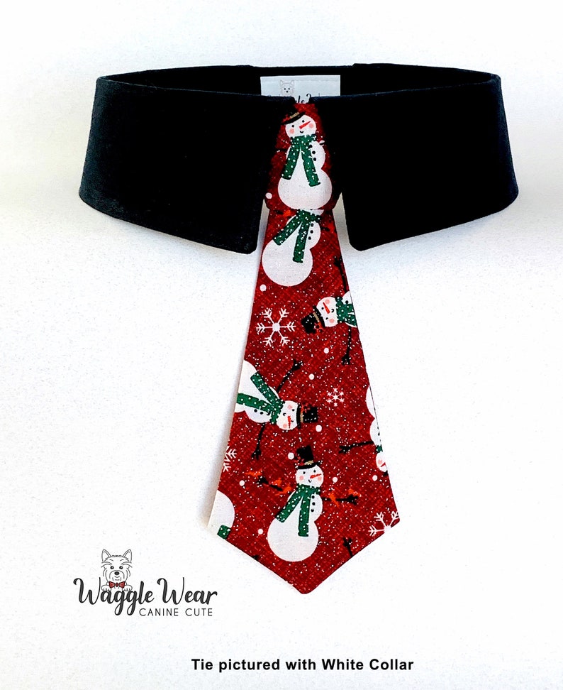 Detachable Sparkly Snowmen on Dark Red Background Detachable Dog Tie or Bow Tie, Winter Snowmen Dog Necktie, Your Choice of Collar Color image 4
