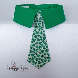 St Patricks Dog Bowtie, St Patricks Day Dog Necktie, Glittery Green Shamrock Bow Tie, Your Choice of Collar Color image 2