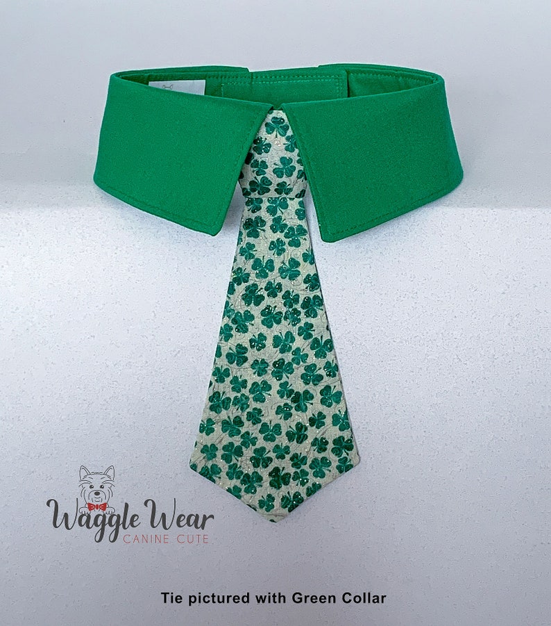 St Patricks Dog Bowtie, St Patricks Day Dog Necktie, Glittery Green Shamrock Bow Tie, Your Choice of Collar Color image 2