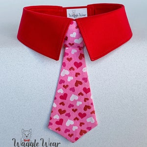 Valentines Dog Bowtie, Valentines Day Dog Necktie, Pink, Red and White Small Hearts Bow Tie, Pink Dog Tie with Hearts, I Heart You Dog Tie image 3