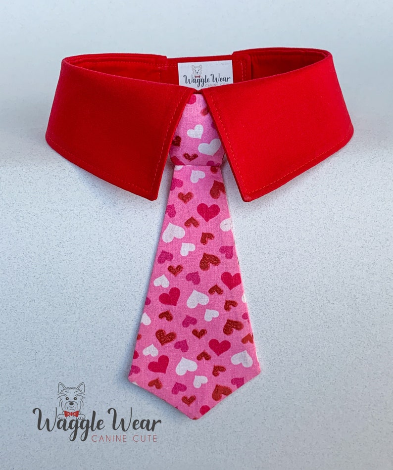 Valentines Dog Bowtie, Valentines Day Dog Necktie, Pink, Red and White Small Hearts Bow Tie, Pink Dog Tie with Hearts, I Heart You Dog Tie image 3