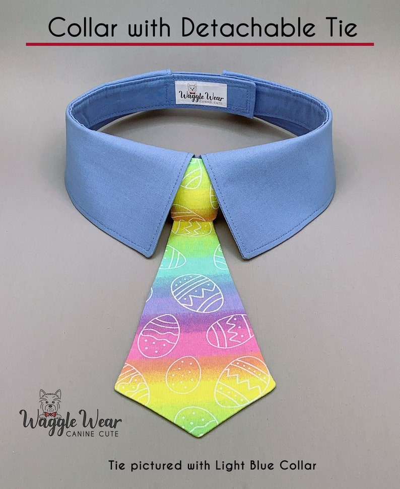 Pastel Detachable Dog Necktie or Bow Tie with White Easter Eggs, Your Choice of Collar Color, 35 Free Shipping image 1