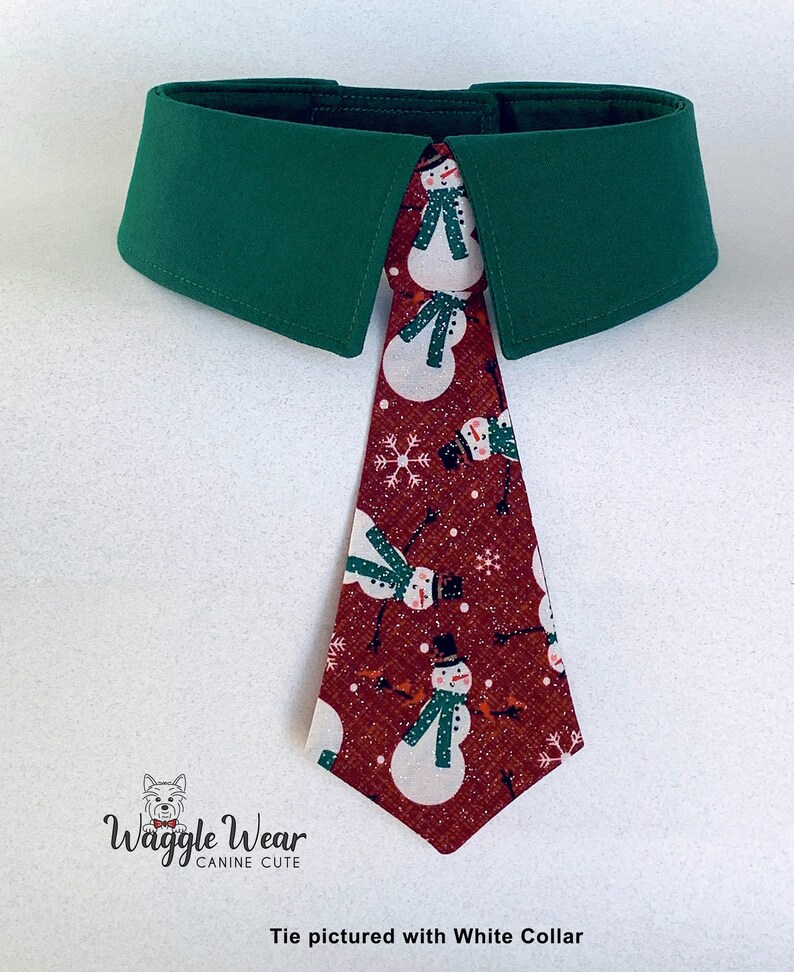 Detachable Sparkly Snowmen on Dark Red Background Detachable Dog Tie or Bow Tie, Winter Snowmen Dog Necktie, Your Choice of Collar Color image 1