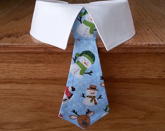 Christmas Dog Tie with Santa, Reindeer, Snowmen and Glitter, Removable Dog Neck Tie or Bow Tie With or Without Collar