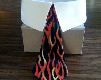 Black Dog Bow Tie or Dog Necktie with Red, Yellow and Orange Flames, Big Dog Tie, Small Dog Tie, Your Choice of 8 Different Collar Colors