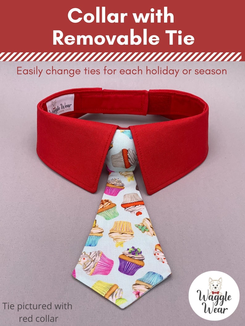 Colorful Cupcakes Dog Neck Tie or Bow Tie Collar, Happy Birthday Cup Cake Dog Tie, Party Dog Tie with Your Choice of Collar Color image 1