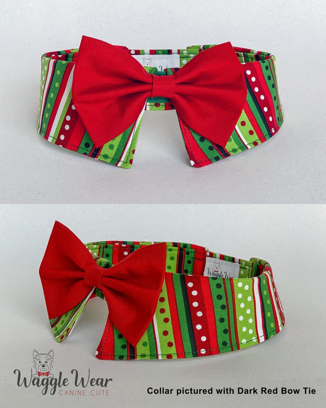 Exclusive Christmas Dog Shirt Collar With Removable Necktie or Bow Tie
