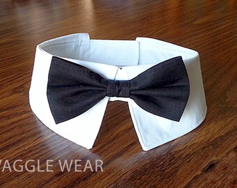 Removable Black Cotton Dog Neck Tie or Bow Tie with or Without Shirt Collar, Big Dog Tie, Small Dog Tie, Wedding Dog Tie, Formal Dog Tie