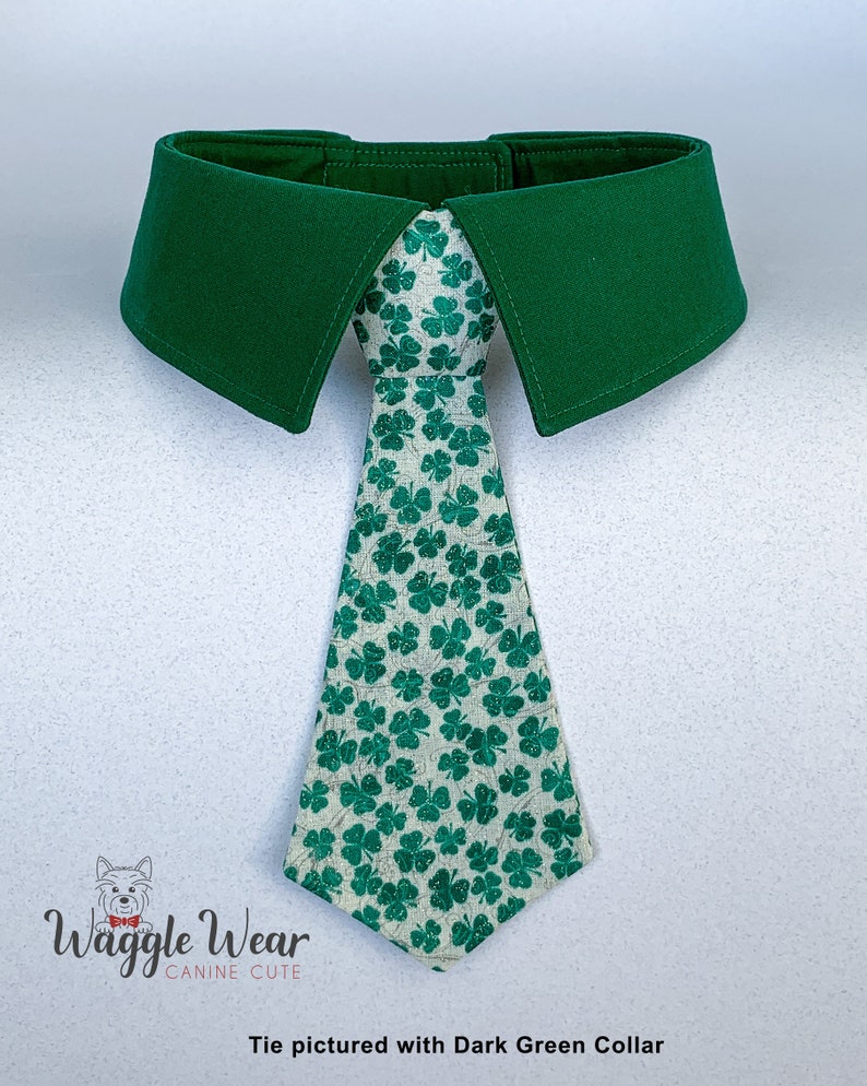 St Patricks Dog Bowtie, St Patricks Day Dog Necktie, Glittery Green Shamrock Bow Tie, Your Choice of Collar Color image 1