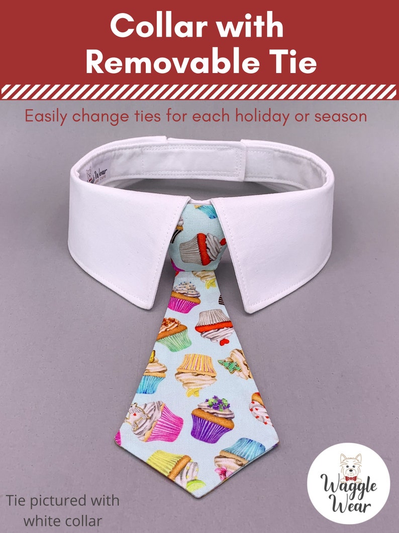 Colorful Cupcakes Dog Neck Tie or Bow Tie Collar, Happy Birthday Cup Cake Dog Tie, Party Dog Tie with Your Choice of Collar Color image 4