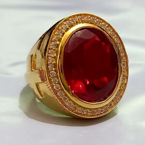 Sterling Silber Gold Vermeil Oval Roter Rubin Edelstein Halo Ring für Männer Statement Schmuck