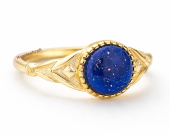 Anillo de lapislázuli en plata de ley y oro vermeil / Piedra azul para ella / Anillo llamativo
