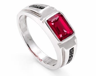 925 Sterling Silber Rubin Edelstein Ring für Männer Handgemacht Statement Ring Jahrestag Geschenk