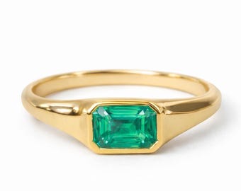 Anillo de esmeralda verde en plata de ley 925 bañada en oro, regalo minimalista para ella y él.