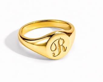 Anillo de sello personalizado de oro vermeil, joyería con monograma inicial personalizado