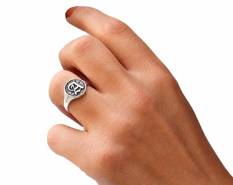 Anillo de sello gótico personalizado con inicial, anillo de monograma de plata de ley 925